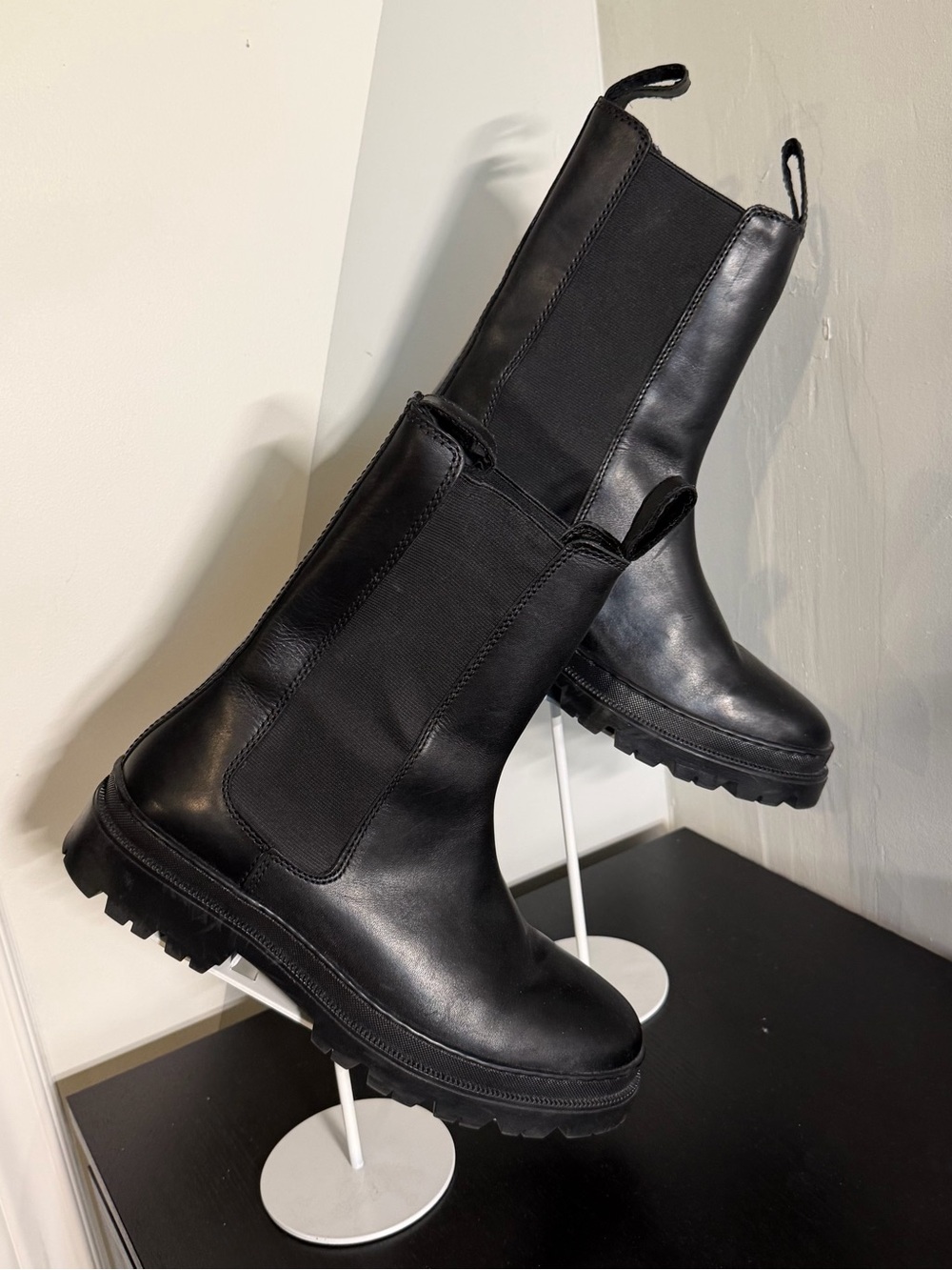 Aldo “DEEN” Black Leather Chelsea Lug Boots